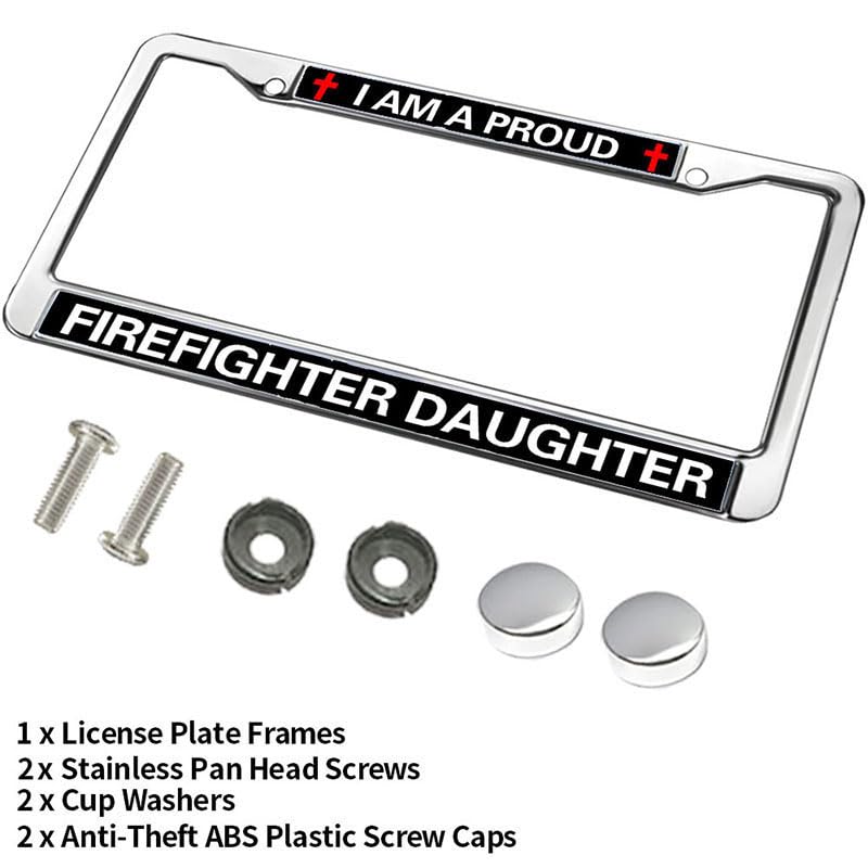 Image of Proud Firefighter Daughter License Plate Frame - First Responder Family Car Accessory