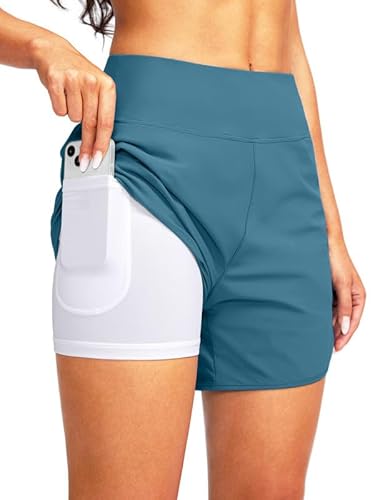 G Gradual Women's 5" High Waisted Swim Board Shorts Quick Dry UPF 50+ Swimming Beach Shorts for Women with Liner Pockets(Petrol Blue New,M)