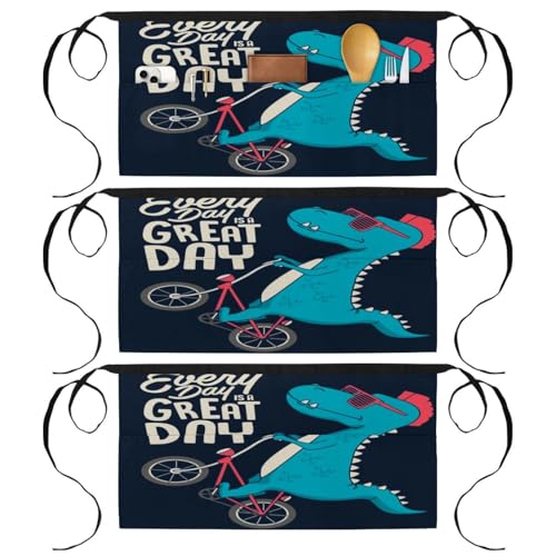 Lot de 3 tabliers courts de chef à 3 poches motif dinosaure multicolore