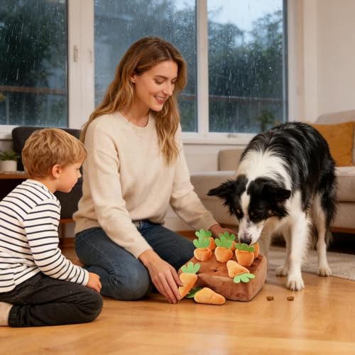 2026 New Snuffle Games Dog, Interaktives Spielzeug Plüsch Karotte Schnüffelteppich Hundespielzeug, Lustiges Schnüffelpad Für Hunde Mit 9 Karotten, Schnüffelspielzeug Für Hunde Für Drinnen