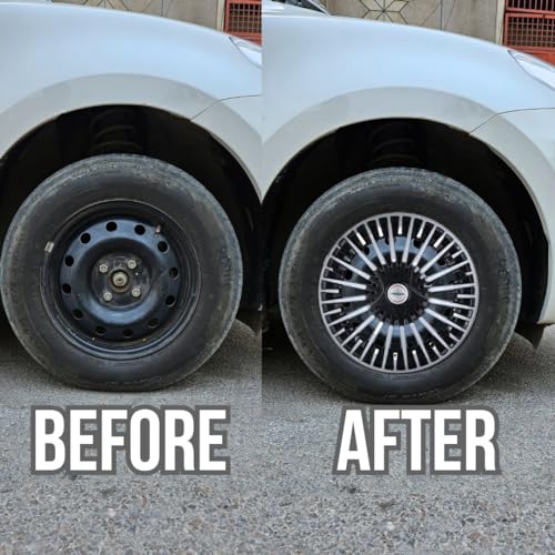 Image of PRIGAN Wheel Cover for SPRESSO 14 Inch Black Silver Wheel Cap (Available in 14 & 15 Inch) (Set of 4 Pcs) (Press Fitting) Model- Acura Reverse-14