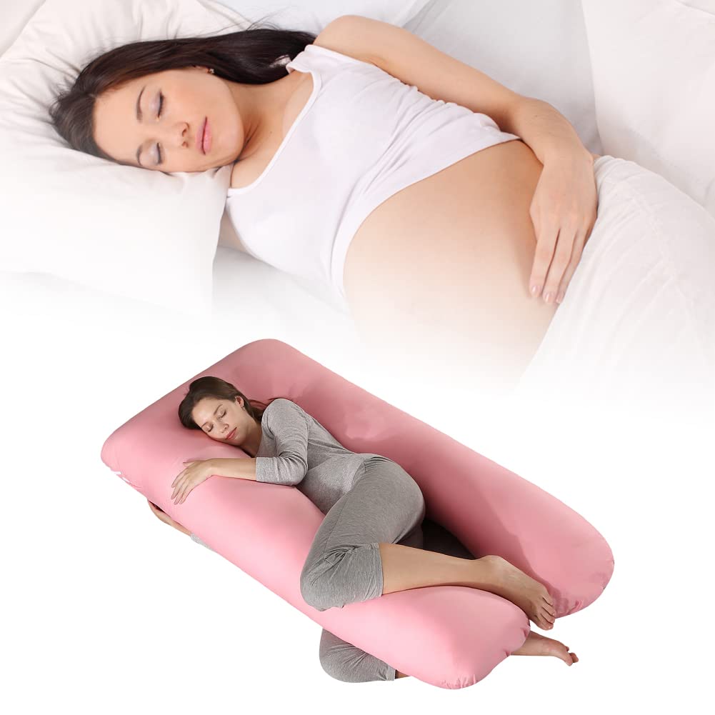 URFEDA Almohada para embarazadas, almohada para dormir de lado, de algodón, en forma de U, cojín de lactancia, cojín cervical, almohada cómoda, almohada para el cuerpo, extraíble y lavable, 70 cm x