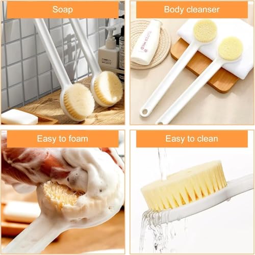 Image of Silicone Bath Brush with Long Handle - Soft Bristles Back Scrubber for Shower | Body Massage - Exfoliating Dirt Removal Brush for Men | Women (Shower brush)