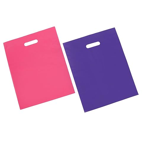 100 Bolsas 12x15 plástico color rosa y morado brillante para compras, con asas