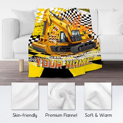 Custom Kids Blanket, Construction Truck Blankets for Boys, Personalized Excavator Throw for Boys Men Adults, Soft Plush Throw for Car Lovers, 50"x60"
