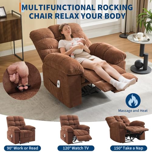 Image of Oversized Massage Recliner Chair for Adults, Extra Wide Manual Recliner with Massage & Heating, Overstuffed Upholstered Sofa Chair for Living Room & Bedroom (Coffee Brown)