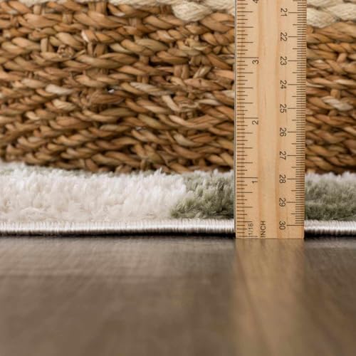 Image of Hauteloom Altair Modern Checkered High Pile Area Rug - Contemporary Geometric Carpet for Living Room, Bedroom - Machine Washable Area Rug - Off-White, Dark Green - 7'10 inch x 10'