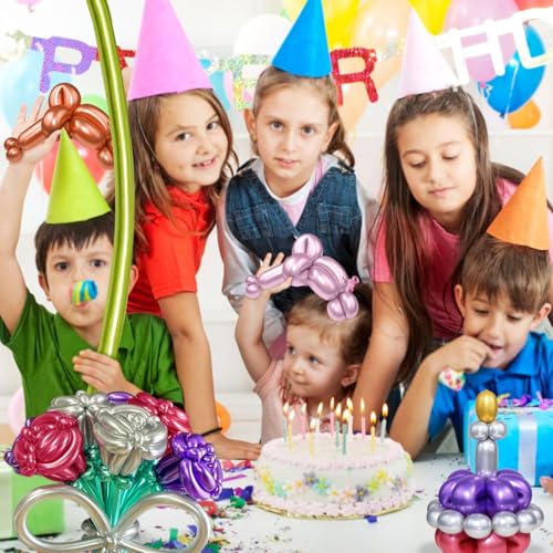 Image of LXZFCRG 260 Long Balloons, Shiny Metallic Latex Twisting Balloon for Balloon Animals, Magic Balloons for Birthdays Wedding Party Decorations 100pcs (Metallic Multi)