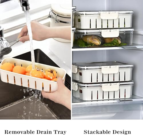 Image of Divided Fridge Storage Box with Lid & Handle, 4 Compartment Snack & Veggie Tray, Refrigerator Organizer for Fruits, Vegetables, Dry Fruits & Meat (4 Divided - with handle & lock)