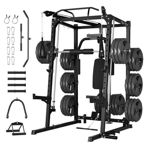 Smith Machine, 2000LBS Squat Rack for Home Gym, Multi-Function Po...