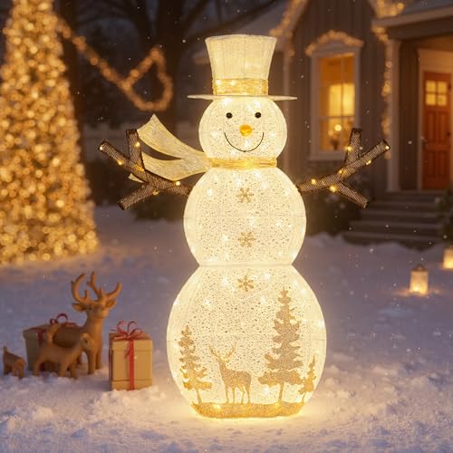 COSTWAY LED Schneemann beleuchtet, 141 cm große Weihnachtsdeko mit...