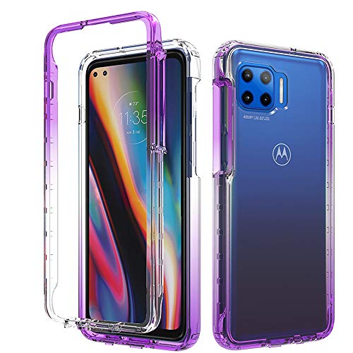 Dzxouui for Moto One 5G Case,Moto G 5G Plus Case,Moto One Lite Case,Heavy Duty Protective Bumper Soft Clear TPU Cover Phone Cases for Motorola Moto One 5G(Clear/Purple)