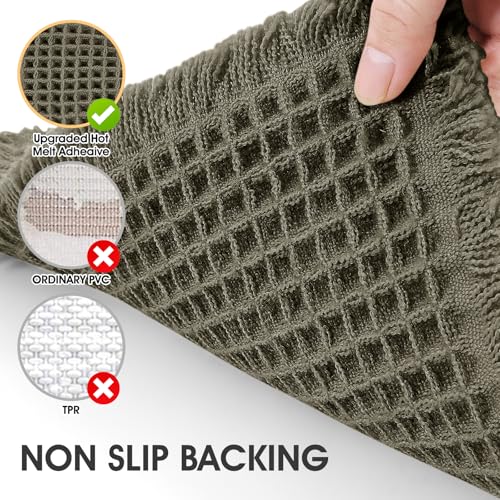 Waffle Bath Mat Olive Green 36"x24", Boho Woven Modern Bath Mat Rugs, Absorbent Non Slip Bathroom Rugs, Soft Washable Bath Rugs with Tassels for Bathroom, Bedroom, Kitchen, Shower, Tub by IM HOME - Used condition - Image 3