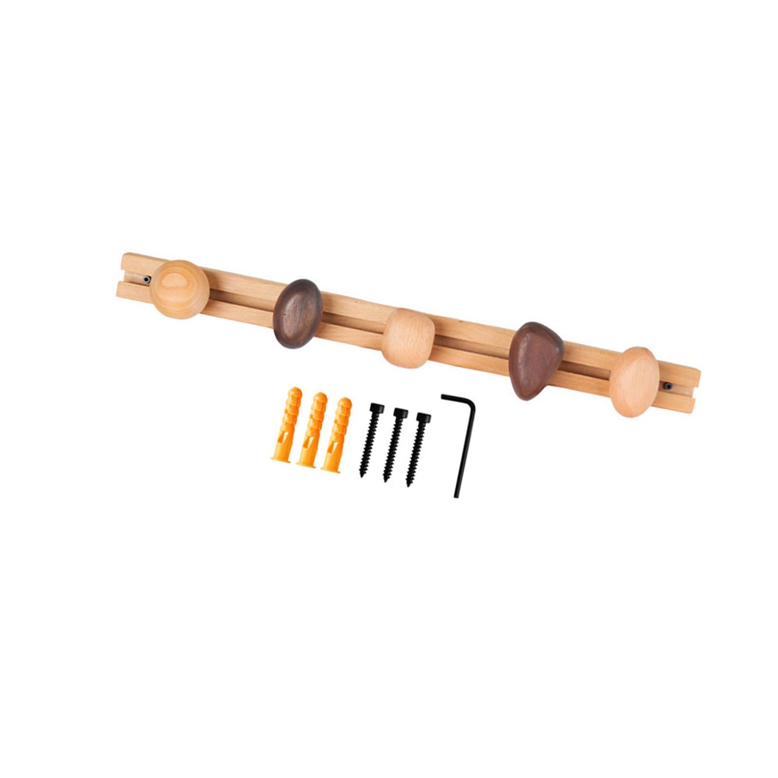 Pangboer 5 Hooks Wood-Look Wall Hook Track Sliding Coat Rack, Indoor Clothes Bag Scarf Organizer For Entryway Bedroom Closet Spaces Wall Hanger Panel Robe Hooks Indoor Organizer Accessory Hooks Home Storage Entryway