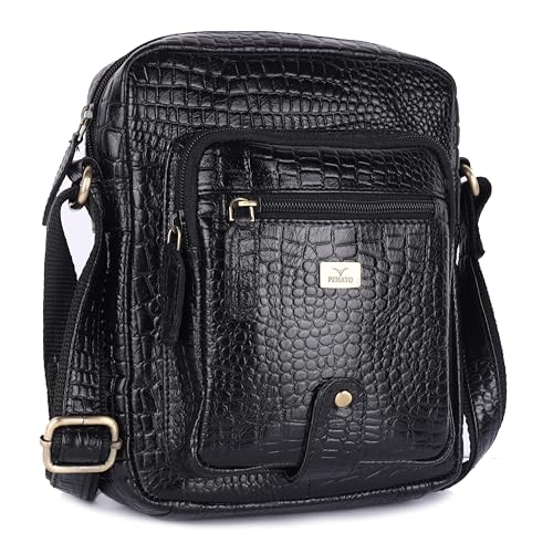 Image of Premium Genuine Leather Messenger Sling Bag for Men & Women - Multipurpose Crossbody Bag with Adjustable Strap & Multiple Pockets for Travel, Office, Work, College & Daily Use