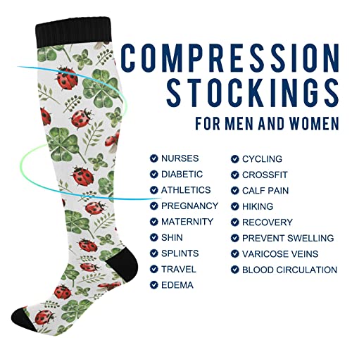 Wusikd Clover Ladybugs Compression Socks for Women and Men Circulation Flowers Long Socks for Athletic Running 14
