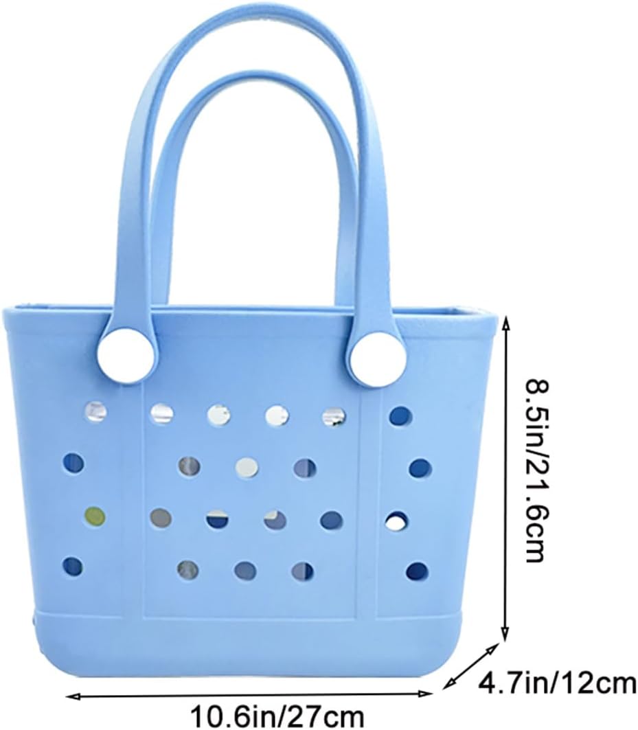 Small Beach Tote Bag, Waterproof Rubber Beach Tote Bag, Washable Durable Open Travel Totes for Boat Pool Sports