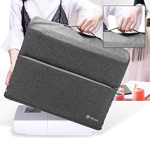 Yarwo Sewing Machine Dust Cover with Top Handle and Pockets Compatible with Brother, Singer and Most Standard Sewing Machine, Gray with Arrow