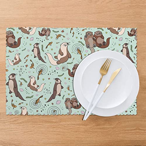 Sea Otter Otters Placemats Set Of 6, Non-Slip Washable Heat Resistant Table Mats For Dining Table Party Home Kitchen Decoration 12X18 Inch #TOP5