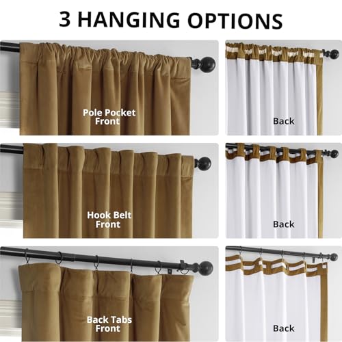 HPD Half Price Drapes Signature Velvet Thermal Blackout Curtains for Living Room 96 Inch Long (1 Panel) Rod Pocket Insulated Blackout Curtains for Bedroom Window Curtains, 50W x 96L, Amber Gold
