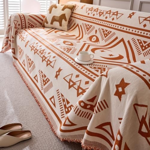 YJSZY Sofa Cover Chenille Bohemia Sofa Covers Washable Sofa Slipcover With Tassel Corner Sofa Cover Boho Sofa Protector Reversible All-Season Protection Couch Cover Bed Blanket (Orange,180x340 cm)