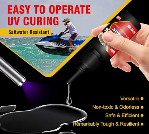 Glasfaser-Reparaturset, Transparentes Glasfaserspachtel mit UV-Licht, Schnelle Reparatur von Rissen, Löchern an Surfbrettern, Booten, Yachten und Paddleboards, Robust, Wasserfester ＆ Hitzebeständiger