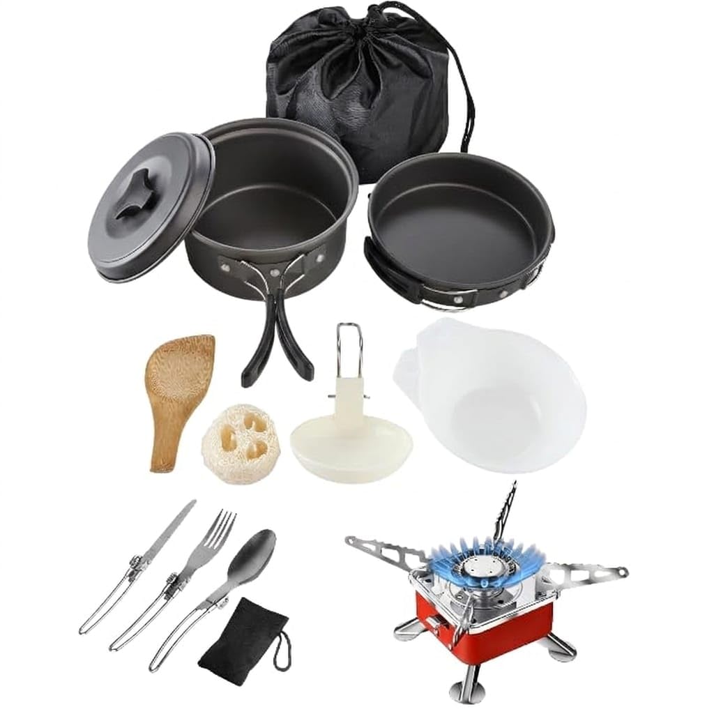 Camping Pan Set 14 Pcs Backpacking Cooking Set – Lightweight Camping Pots and Pans with Carry Bag, Portable Camping Kitchen Cookware, Compatible with Backpacking Stove-picture-29