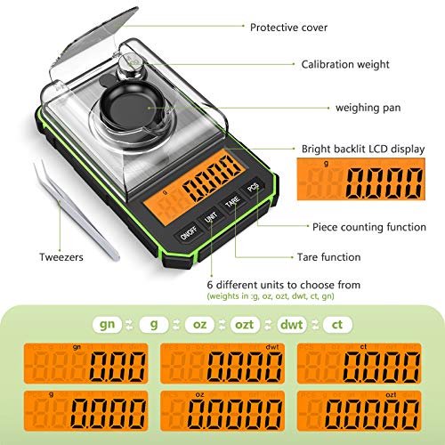 Keekit Digital Pocket Scale, 50G 0.001G Professional Milligram Scale, Portable Jewelry Scale With 50G Calibration Weight, Weighing Pan, Lcd Backlit Display (Battery/Tweezers Included)-Green #TOP1