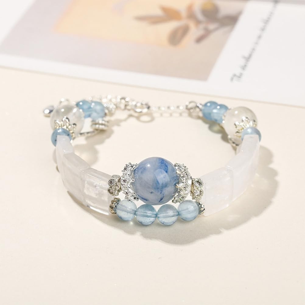 Bracciale con Acquamarina Naturale e Quarzo Trasparente con Ciondolo in Lega – Gioielli con Perline in Cristallo Azzurro e Pietre preziose Bianche per Una Comunicazione Calma