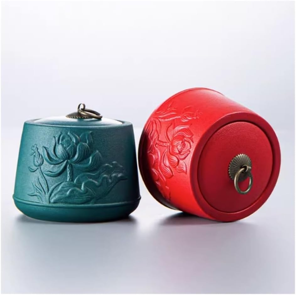 Tea Container Porcelain Tea Canister for Loose, Matte Ceramic Caddy with Sealed Lid, 830 ML(Green)