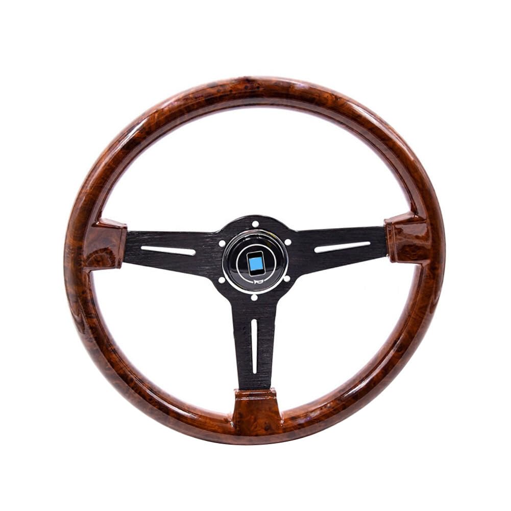 Surakey Volant rétro 14", volant de voiture classique 350 mm, volant vintage en bois avec adaptateur de volant à 6 trous, montage universel, volant vintage avec touches
