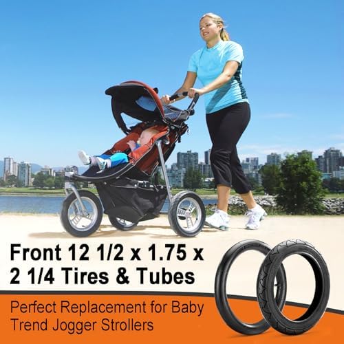 Front 12.5x1.75x2.25 Tires and Tubes - 12x1.75/2.125/2.25 BOB 3-Wheeler Gear Jogging Stroller Tire Replacements, Compatible with BOB Revolution SE/Pro/Flex/SU/Ironman, Single & Double Models(1Set) — view 4