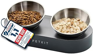 PETKIT Cybertail Ciotole per Gatti, Ciotola Rialzata,in Acciaio Inossidabile,Inclinata,Antiscivolo,Anti Fuoriuscita,per Gatti e Cani di Piccola Taglia