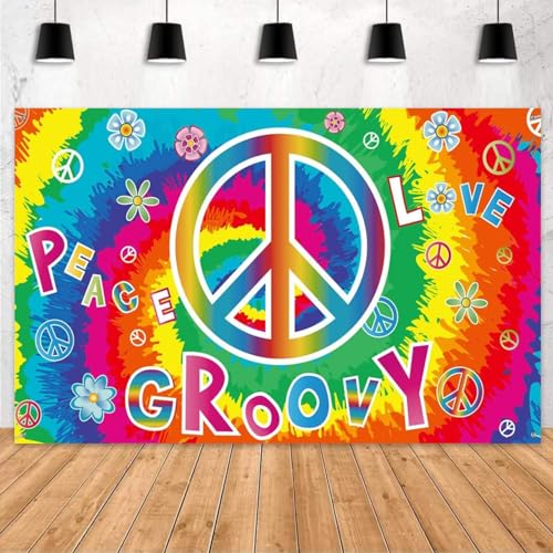 LDBKLGHJ 60-tals festdekorationer hippie groovy bakgrund fotobås rekvisita bakgrund med rep hippie tema groovy partydekoration, 70,8 x 47,3 tum