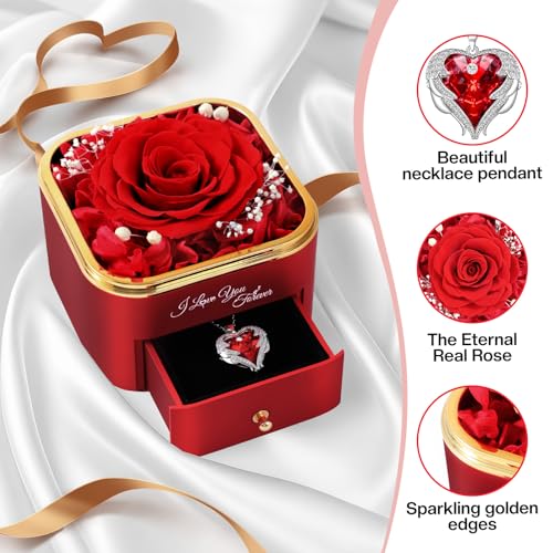 Miniatura 6 de Frfg Rosa Eterna Con Collar Corazón, Rosas Preservadas Con Joyas, Mujer, Idea De Regalo Para Esposa Y Mamá Con Joyas, Día De La Madre, Navidad Rojo