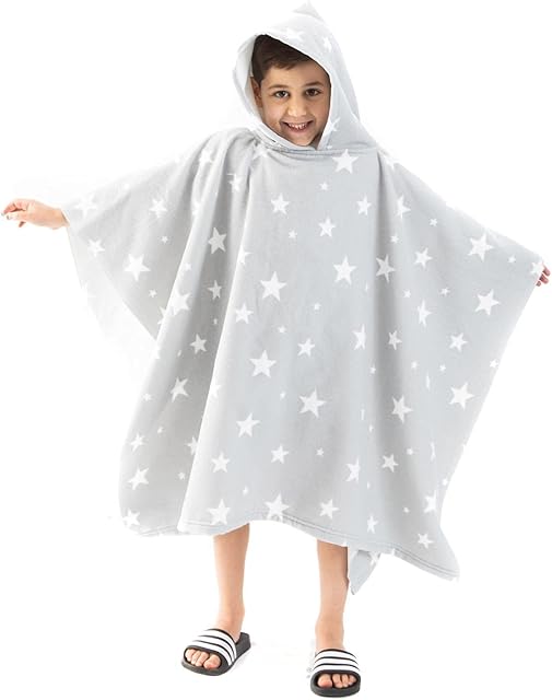 Dreamscene Poncho Towel for Kids, Boys Girls Kids Changing Towel Beach Towel Kids Changing Robe Hoodie Towel Kids Lightweight Oversized, One Size Stars