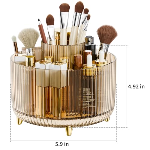 Image of fanado 360 Rotate Makeup Brush Holder Organizer, Makeup Organizers Countertop, Makeup organization and Skincare Storage for Vanity, Desktop, Bathroom (Clear Amber)