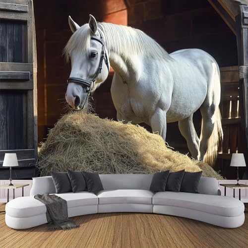 DLERFLOVR Papier Peints Panoramique Écurie - Poster Geant Mural 3D Cheval Animal Papier Peint,Pour Salon Chambre D'Enfant Coucher Maison Décoration Murale 300X210Cm