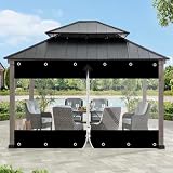 Telo trasparente in PVC 650 g/m², tenda da esterno con cerniera, telo protettivo impermeabile, protezione contro vento e pioggia per gazebo, balconi, terrazze (nero, altezza)