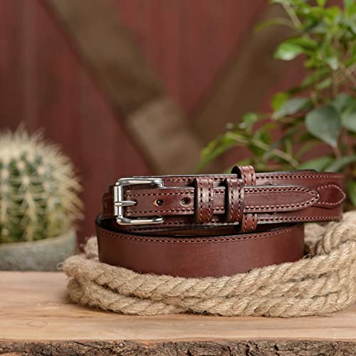 Bullhide Belts Mens Leather Ranger Belt, Heavy-Duty, Genuine Full Grain Stitched Leather Belts 1.50" Wide, Made In The Usa, Brown, 52 Inches #TOP2