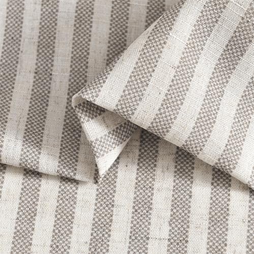 Miniatura 5 de Topick Juego De 2 Visillos A Rayas De 75 X 90 Cm Alto X Ancho Cm De Lino Con Rayas, Opacas, Cortas, Para Cocinas, Translúcidas, Pequeñas Ventanas, Color Gris Claro Sobre Beige