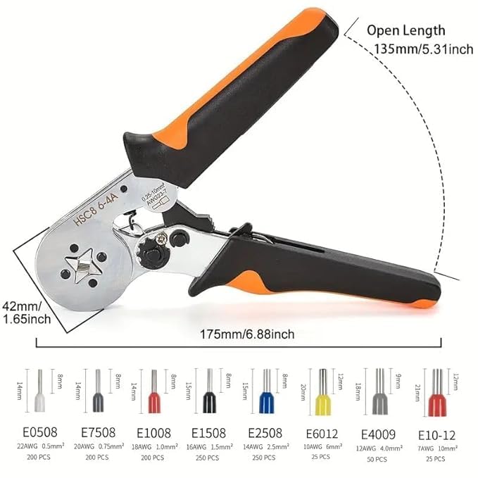 Image of Ferrule Crimping Tool Kit, AWG 23-7 Self-adjustable Ratchet Wire Crimping Tool Kit Crimper Plier Set, with 1200PCS Wire Terminals Crimping Connectors Wire End Ferrules