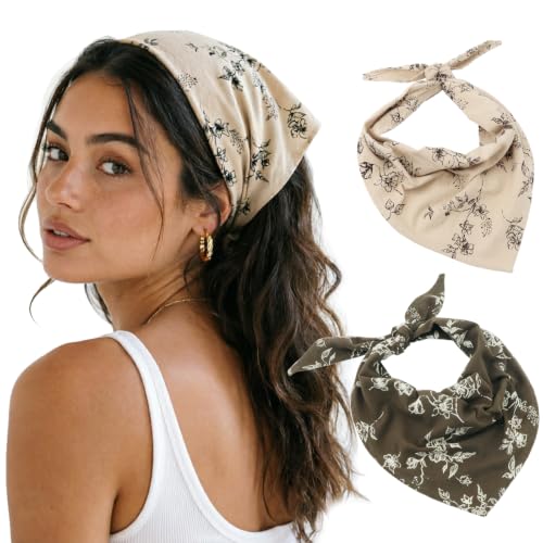 Image of DRESHOW Floral Crochet Hair Bandana Tie Knotted Headscarf Vintage Headband Knitted Head Kerchief for Women Girls