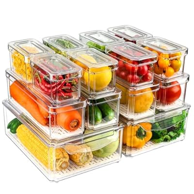 NISILIN 14 Pack Fridge Organizers and Storage - Refrigerator Organizer Bins with Lids, BPA-Free Fridge Organization, Fruit Storage Containers for Fridge, Vegetable, Food, Drinks, Cereals, Clear