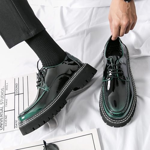 Image of Men's Patent Platform Leather Classic Oxford Shoes Round Toe Lug Sole Non-Slip Lace-Up Business Leather Shoes Fashionable Work Formal Oxfords
