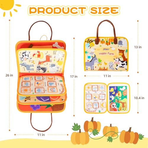 Image of Jollybaby 8 Page Baby Soft Busy Books Sorting & Stacking Toys, Travel Toy & Montessori Sensory Educational, Preschool Learning Activities Toy for 1 2 3 Year Old Toddlers Boy Girl (Happy Farm