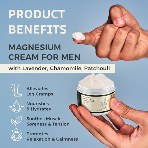 Magnesium Cream for Sleep & Leg Cramps: Soothing Magnesium Lotion with Lavender, Chamomile, Patchouli for Body - Calming & Relaxation Muscle Soreness - 4 fl.oz/120 ml