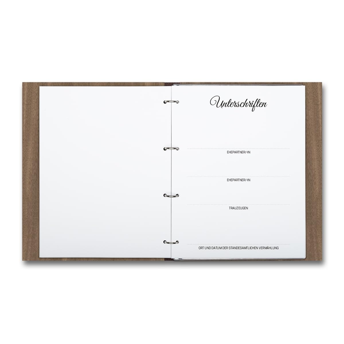 Personalisiertes Stammbuch Hochzeit aus echtem Holz mit Leder Rücken A5 oder A4 inkl. vorgedruckten Seiten - Liebesbaum