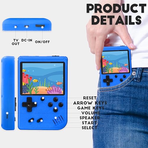 Retro Handheld Game Console,Portable Video Game Console with 500 Classic Games, 3.0 inches HD Screen, Support TV & Two Players Present for Kids & Adults Blue - Image 6