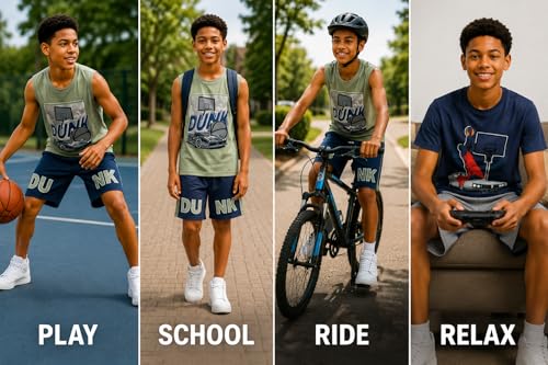 Image of Pro Athlete Boys Short Sets - 4 Piece Performance Graphic Tees and Tank Tops with Matching Boys Athletic Shorts (Sizes: 8-16)
